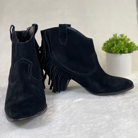 Guess Seline Black Suede Fringe Western Ankle Boots - Picture 10 of 11
